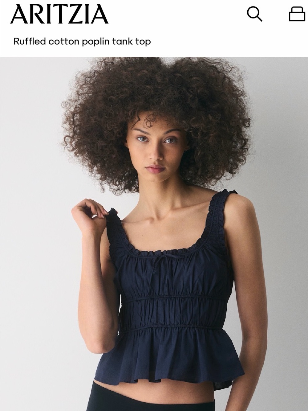 Aritzia Navy Ruffled Cotton Poplin Bandeau Tank